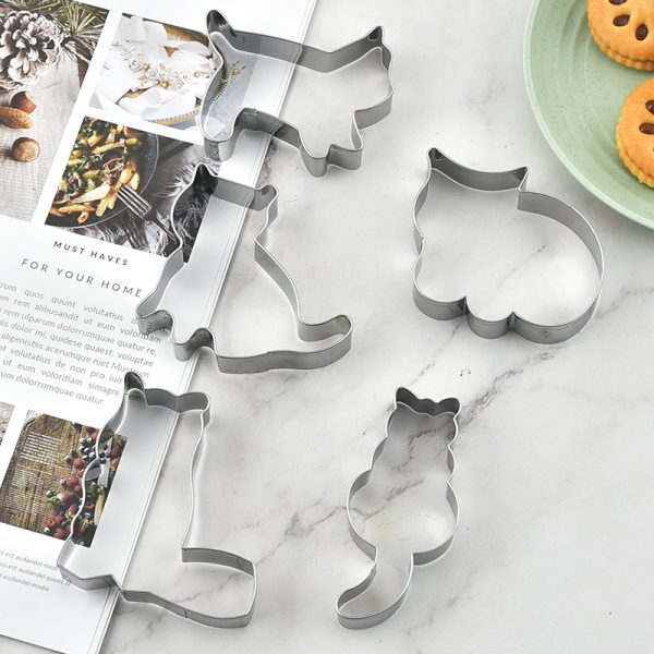 Manufacturer Wholesale Stainless Steel Cat Cookie Biscuit Mousse Circle Mould 5 Piece Set DIY Printing Baking Molding Tool