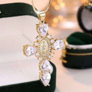Independent station cross-border new diamond Virgin Mary cross necklace female European and American creative personality holiday gift pendant