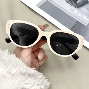 New beige retro cat eye trend sunglasses women's face show small personality wind anti-ultraviolet high-end sunglasses