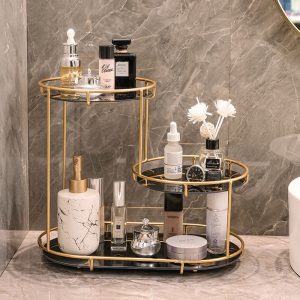 Light luxury cosmetics desktop storage, washstand storage, bathroom storage rack, wrought iron cosmetics shelves, multi-layered