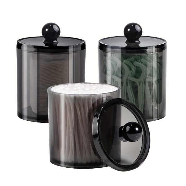 3pcs Cotton Swab Dispenser Medicine Jar Plastic Storage Box Bathroom Jar Set Organizer Transparent Black - Image 5