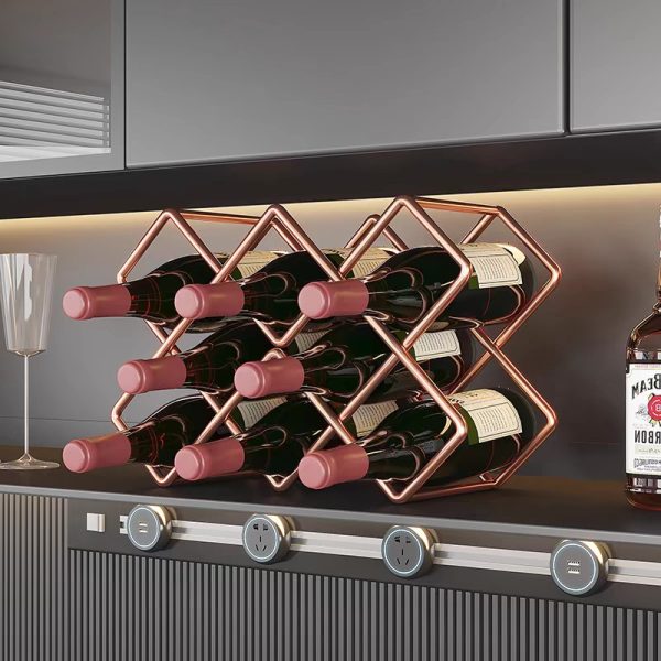 Red wine rack light luxury ornaments household diagonal wine bottle storage rack diamond lattice wine rack high-end wine cabinet decorations - Image 4