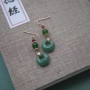 Cuihuan Lanting Villa original design turquoise peace buckle earrings handmade Hanfu cheongsam earrings retro style earrings