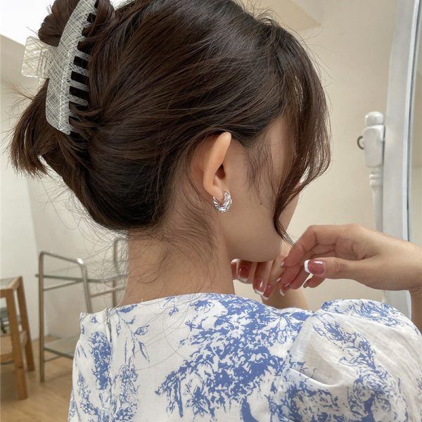 French vintage threaded horn earrings women's new trendy geometric earrings niche design sense Yiwu metal earrings - Image 4