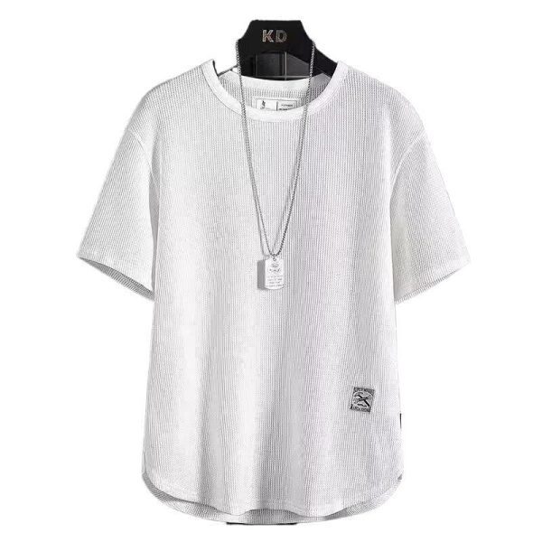 Linen short-sleeved t-shirt men's summer new half-sleeved T-shirt cotton linen solid color loose bottoming shirt white five-quarter sleeves - Image 5
