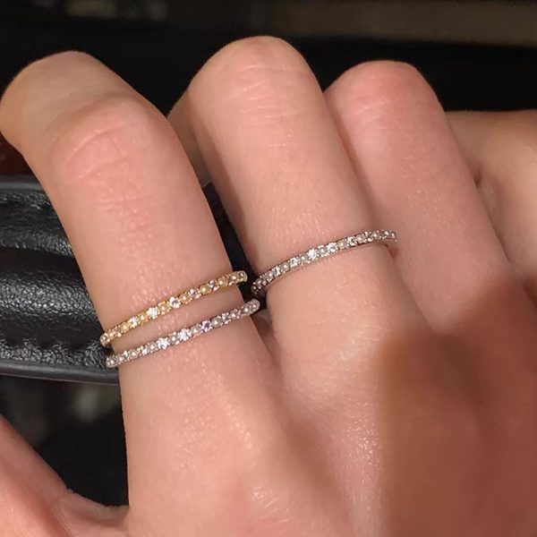 Super flash pearl row diamond thin ring ring women's light luxury high-end personality unique exquisite fashion versatile ring ring