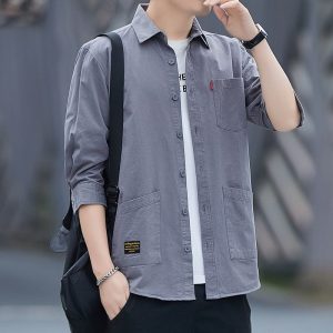 Summer three-quarter sleeve shirt high-end cotton iron-free short sleeve shirt men's loose version workwear medium sleeve jacket wholesale