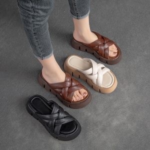 Shanghai Jiesu's new thick-soled top-layer cowhide woven sandals for the summer of 2022 is a casual fashion trend women's shoes