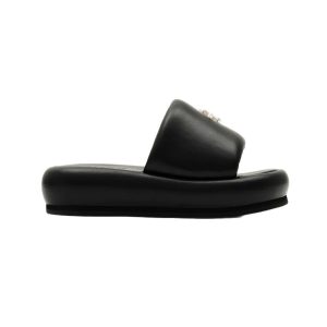 Cross-border spot X SMFK new cross flower sandals women's wilderness black leather wear thick-soled height-increasing slippers