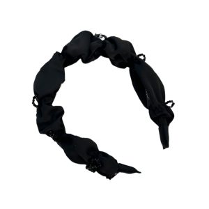 Aji bean headband, retro women's high skull, antique black crystal bow, satin pleat, face band, small headband