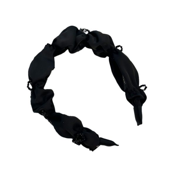 Aji bean headband, retro women's high skull, antique black crystal bow, satin pleat, face band, small headband - Image 5