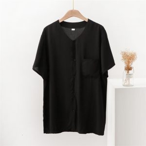 cotton silk middle-aged and elderly men short sleeve round neck shirt morning exercise shirt summer thin dad dress rayon top cardigan