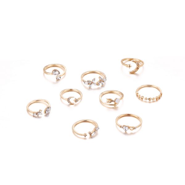 European and American cross-border new set rings Personalized 9 pieces of love butterfly star and moon diamond set ring women - Image 5