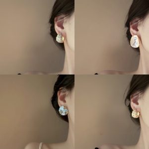 Embossed haze blue French retro drip glaze rose flower zircon earrings women's light luxury sense of luxury niche temperament