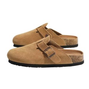 Imitation leather Birkenstocks, women's toe cork soles, high and explosive semi-slippers, and fashionable slip-on sandals outside