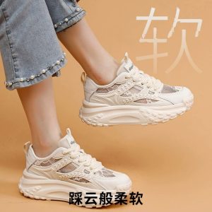 Mesh inner heightened white shoes women's new casual platform women's shoes in the summer of 2025 breathable lace dad shoes