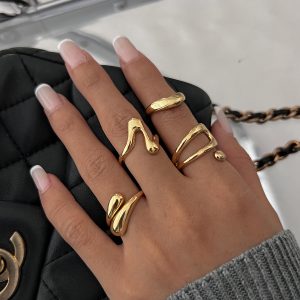 European and American cross-border hot-selling hand ornaments, personalized glossy irregular geometric joint rings, hip-hop style women's ring set