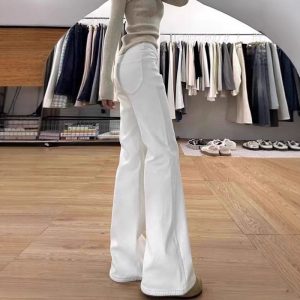 White bootcut jeans women's 2025 summer new slimming high-waisted loose non-leg stretch straight flared pants