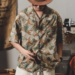 American Vintage Classic Cuban Collar Short Sleeve Shirt Men's Summer Loose Plus Size Hawaiian Resort Casual Shirt