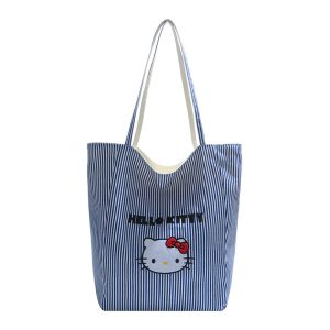 Cute cat blue plaid shoulder bag for women large capacity tote bag commuter shopping bag handbag plaid bag for women