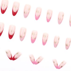 European and American pointed nails mid-length ins French pink girl sweet style star simple and cute detachable royal nail piece