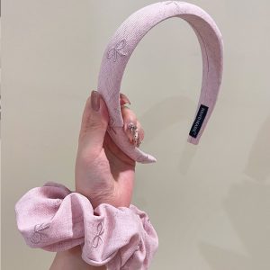 Korean version embroidered bow sponge headband woman 2024 new high skull crown temperament retro large intestine hair ring rubber band woman