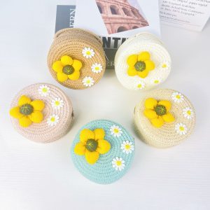 Straw Girls' Summer New Children's Cute Satchel Coin Purse Seaside Beach Sweet Small Bag Cross-border Wholesale