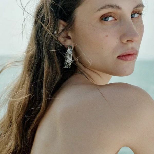 French niche design sun C ring earrings simple and high-end sense of hollow French retro circle women