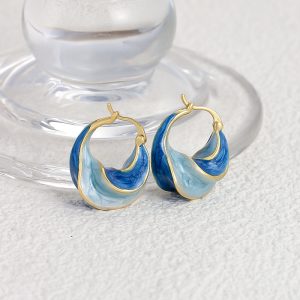 French vintage earrings, Klein blue enamel earrings, niche luxury, versatile, delicate gradient earrings, earrings, women