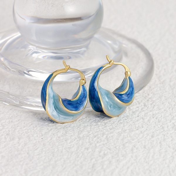 French vintage earrings, Klein blue enamel earrings, niche luxury, versatile, delicate gradient earrings, earrings, women - Image 3