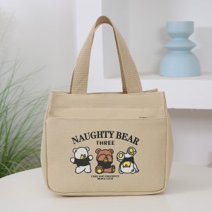 High-value canvas handbag, Bao Ma goes out, simple and small, three-dimensional handbag, commuting, thickened lunch bag for work