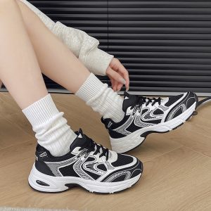 Retro color-blocking dad shoes 2025 autumn new Korean version of the couple female ins student casual shoes women's platform sports