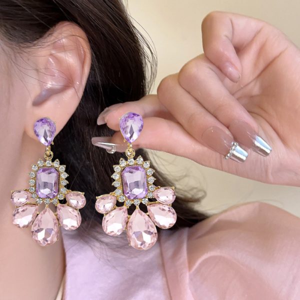 Cross-border European style oval square water drop tassel temperament light luxury luxury sense square pendant earrings for women