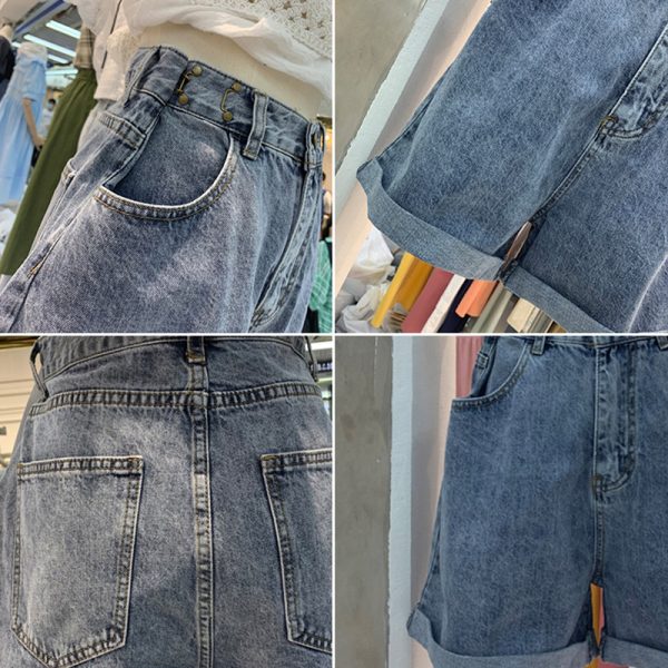 Plus size fat sister five points denim shorts women's summer high waist loose and thin wide legs rolled edge pants thin section hot pants - Image 4