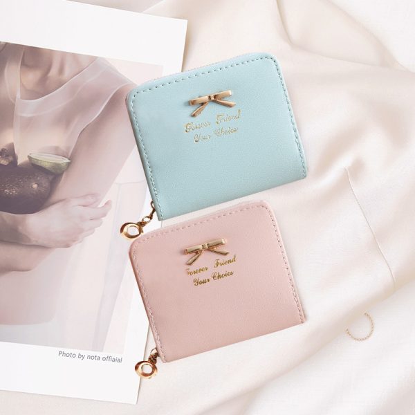 Cross-border new Korean style fashion small wallet lady bow mini wallet zipper short coin purse card holder