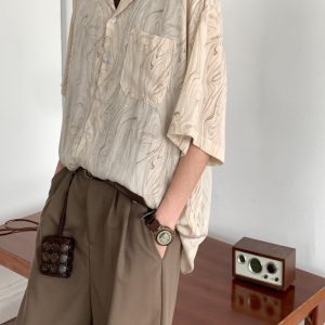 Several items jiwuus summer Japanese vintage polo shirt men's pattern Cuban collar unisex thin short-sleeved shirt