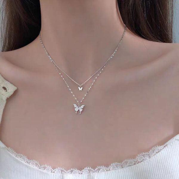 2021 new double-layer butterfly sterling silver necklace female ins niche design sense high-end collarbone chain jewelry pendant - Image 2