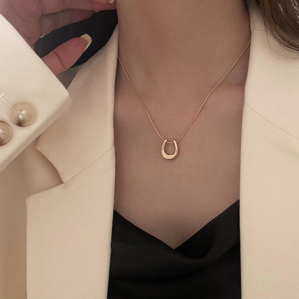 European and American fashion titanium steel does not fade geometric U-shaped necklace women's ins hip hop high-end niche design collarbone chain - Image 3