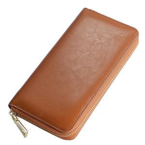 Japan Amazon Rakuten New Women's Genuine Leather Long Wallet Oil wax cowhide men's clutch bag long financial cloth