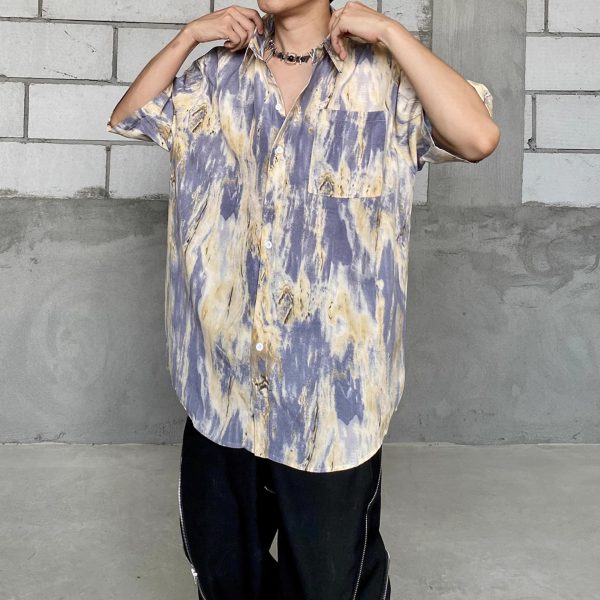 Plus size men's Hawaiian style short-sleeved shirt, fat trendy brand, street casual vacation, thin beach print shirt