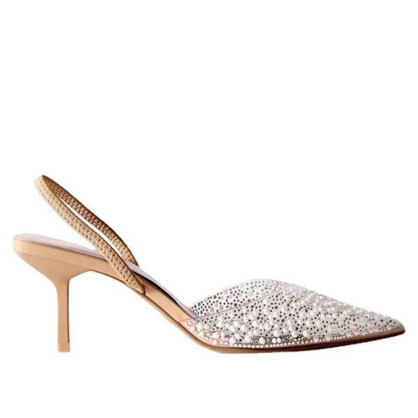 ZA New 2023 Pointed Toe High Heel Pearl Glitter Shallow Stiletto Back Strappy Back Slingback Slingback Fashion Sandals Women - Image 5