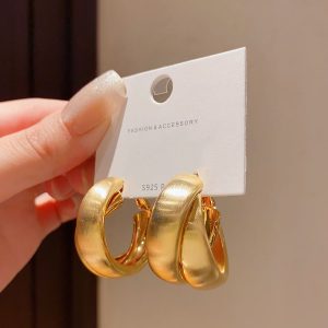 Niche vintage brushed metal cross hoop earrings big earrings women's high-end sense of cold style exaggerated fashion earrings
