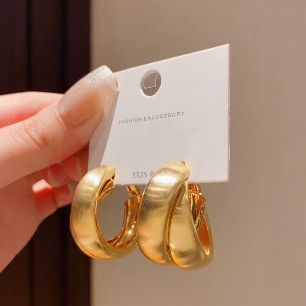 Niche vintage brushed metal cross hoop earrings big earrings women's high-end sense of cold style exaggerated fashion earrings
