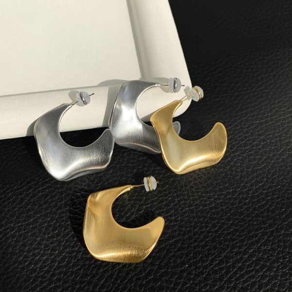 European and American vintage French geometric design gold earrings women's matte silver high-quality temperament earrings vintage style