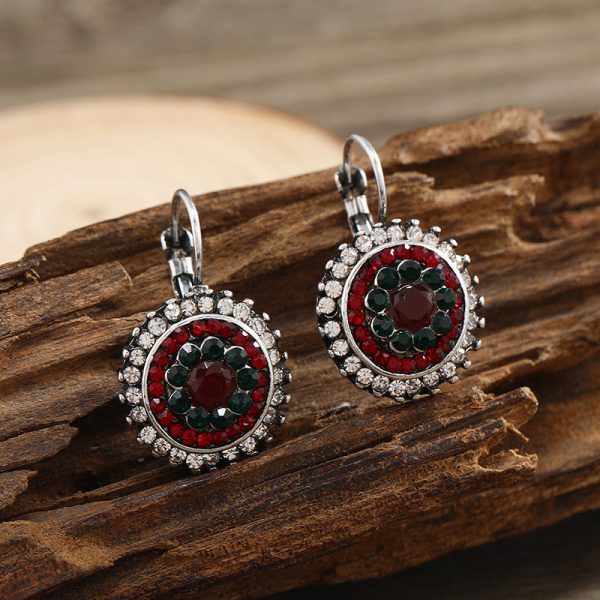 Retro bohemian ethnic style full of diamonds French buckle earrings stud earrings accessories AliExpress ebay hot sale