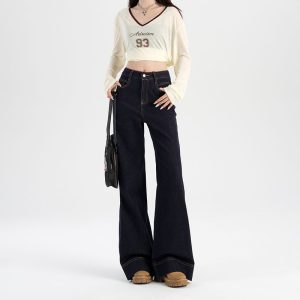 Denim blue non-fading jeans women's spring 2025 new american retro loose wide-leg small straight pants