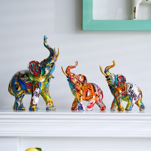 Nordic home entrance living room TV cabinet decorations creative dazzling water transfer printing elephant ornaments resin crafts