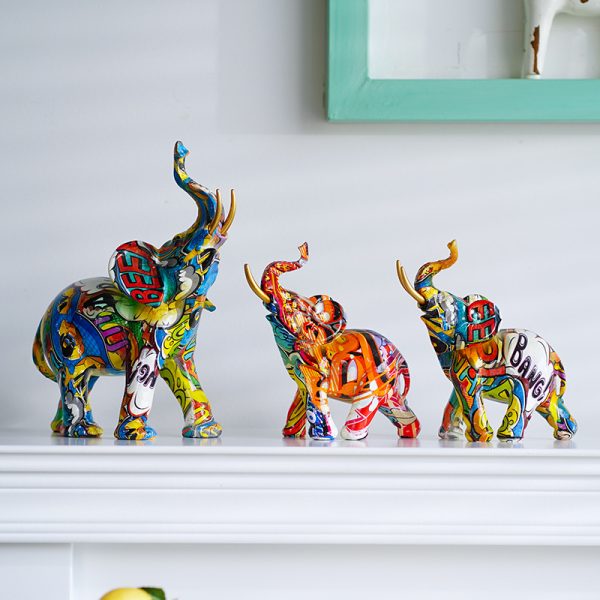 Nordic home entrance living room TV cabinet decorations creative dazzling water transfer printing elephant ornaments resin crafts - Image 2