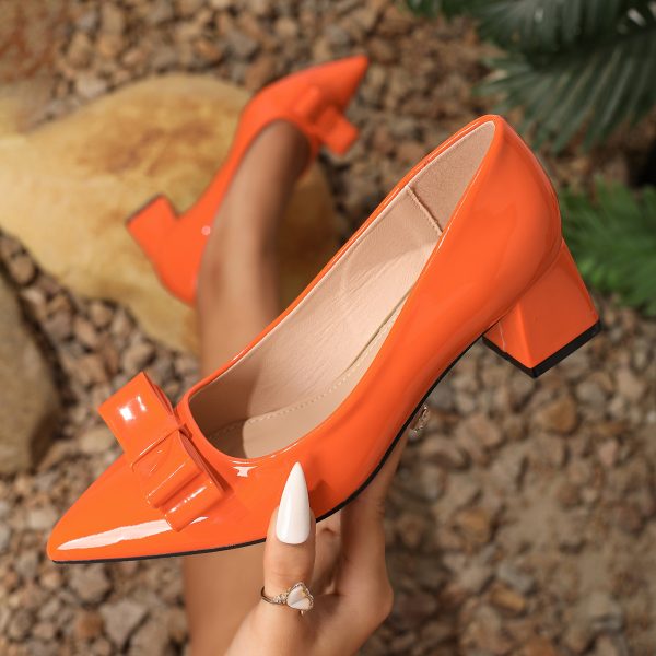 Cross-border foreign trade euro size thick heel shoes 2025 new pointed toe bow high heels women's office work shoes - Image 4