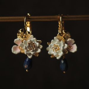 France forest lotus pond water lily dragonfly vintage necklace personality lapis lazuli earrings tassel retro new Chinese style